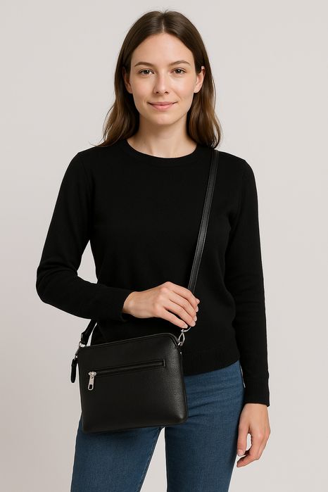 Дамска чанта през рамо – Черна, елегантна, с много отделения