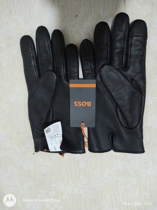 Mănuși din piele "BOSS" Orange barbati,culoarea negru,(Super Ofertă).