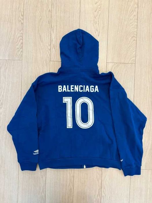Balenciaga Soccer Zip Up Hoodie Blue