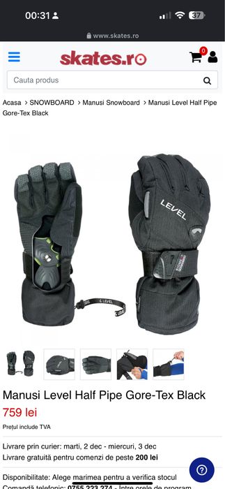 Manusi ski snowboard Level Gore Tex cu sistem protectie a mainii