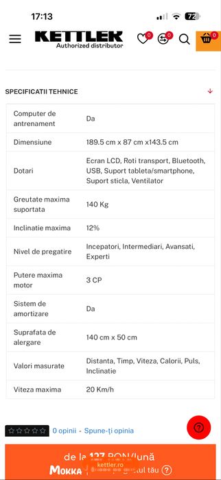 Banda de alergat Kettler Alpha Run 200 Track S4