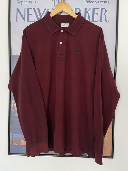 Lacoste Classic Fit Burgundy Polo Neck Men's Long Sleeve T-shirt