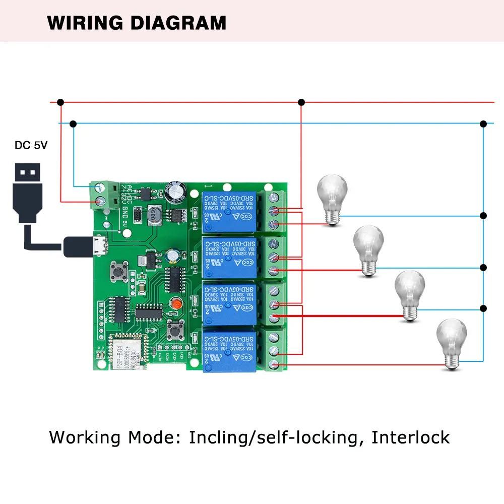 Modul Smart Switch EWeLink 4CH DC/AC 5V-32V, Micro USB