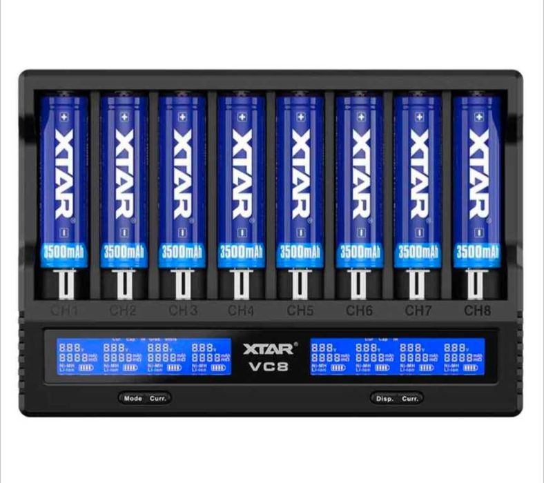 Incarcator XTAR VC8,pt 8 acumulatori,Li-Ion sau Ni-Mh,USB-C, LCD,Negru