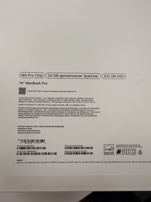 Macbook M4 Pro 14” / 24 GB RAM / 512 GB SSD
