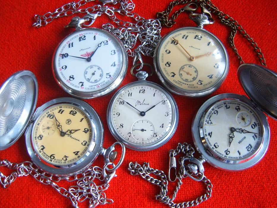 Стари оригинални механични джобни часовници Молния СССР