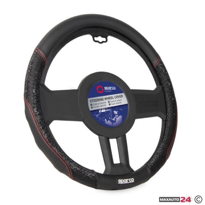 SPARCO калъф за волан 38см – еко кожа, черен, антиплъзгащ, универсален