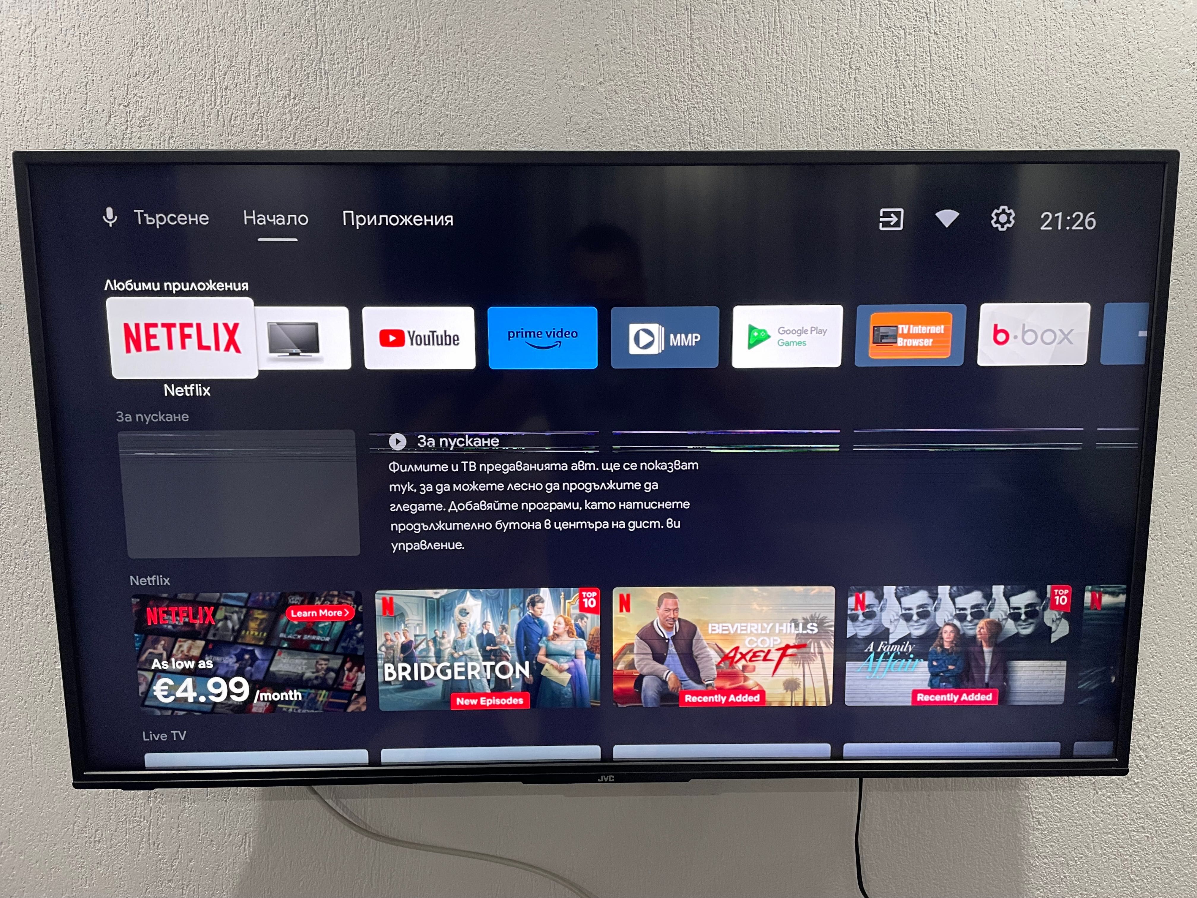 JVC 50 инча, android tv, netflix, youtube, 4KHDR, bluetooth