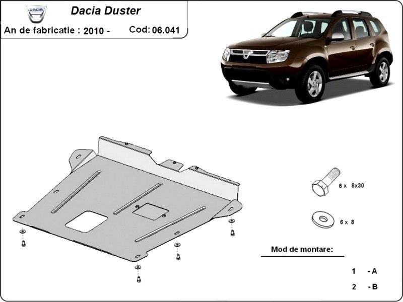 Scut motor metalic pentru Dacia Duster 2010-prezent - otel 2mm