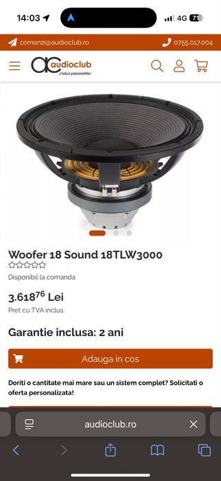 Vand 2 difuzoare 18sound 18tlw3000 fx20