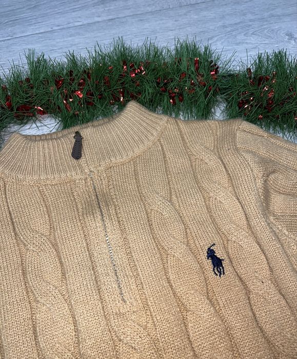 Pulover Ralph Lauren tricotat cu zipper, culoare Camel / Maro