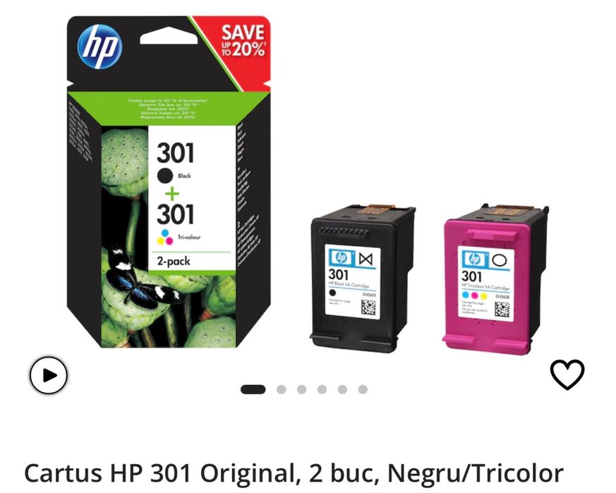 CARTUȘE CERNEALĂ HP 301 2 pack sigilate