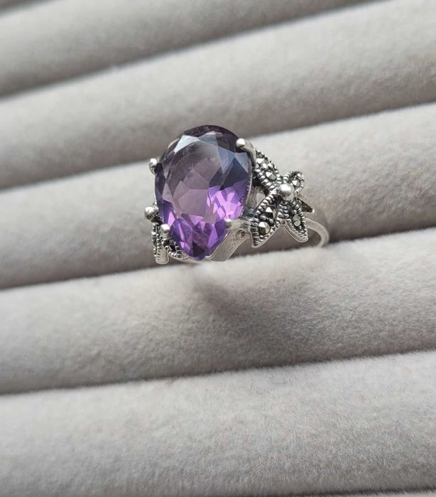 Inel din argint cu ametist si marcasite