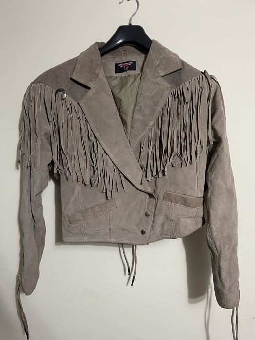 Jachetă de piele vintage cu franjuri din piele intoarsa – 100% piele