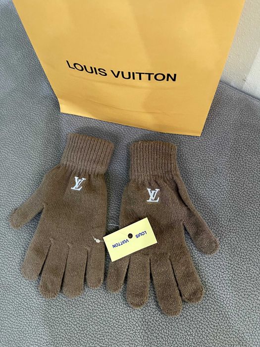 louis vuitton LV  кафяви плетени зими ръкавици унисекс 1 размер ЛВ топ