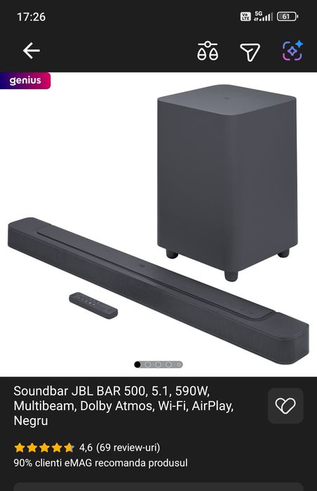 Vând JBL Bar 500 cu garanție