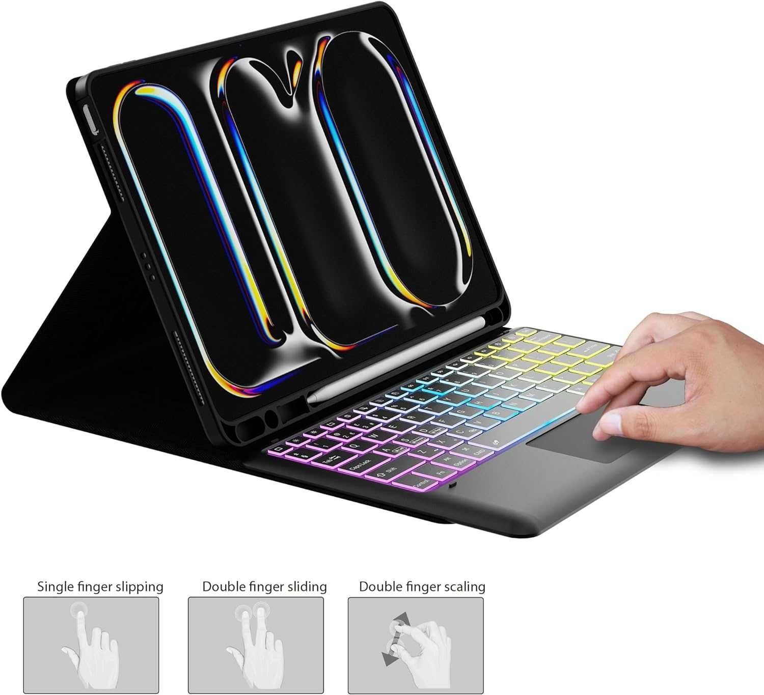 ROOFEI за iPad Pro 13-inch (M4)2024 Калъф с клавиатура,3 зони, 7 цвята