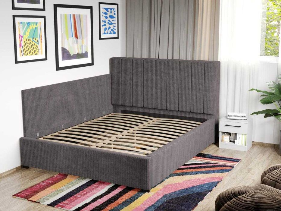 Pat Tapitat de colt Adam Gri - Poso 22 cu somiera fixa