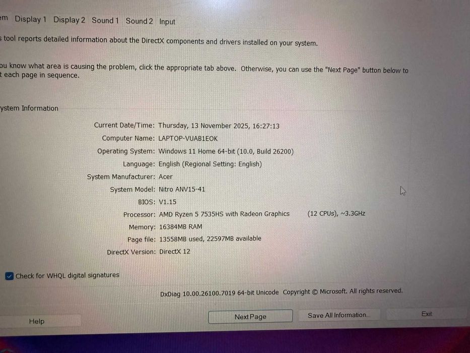 Laptop Acer Nitro V15  Ryzen 5 7535HS, RTX 4050, 16GB RAM, 512GB SSD