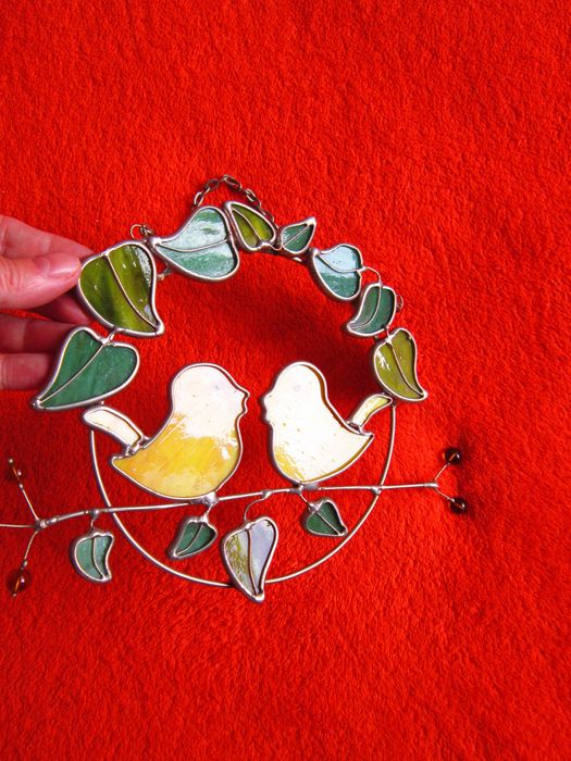 cadou rar Suncatcher Păsărele sticla vitralii  stil Tiffany Art Deco