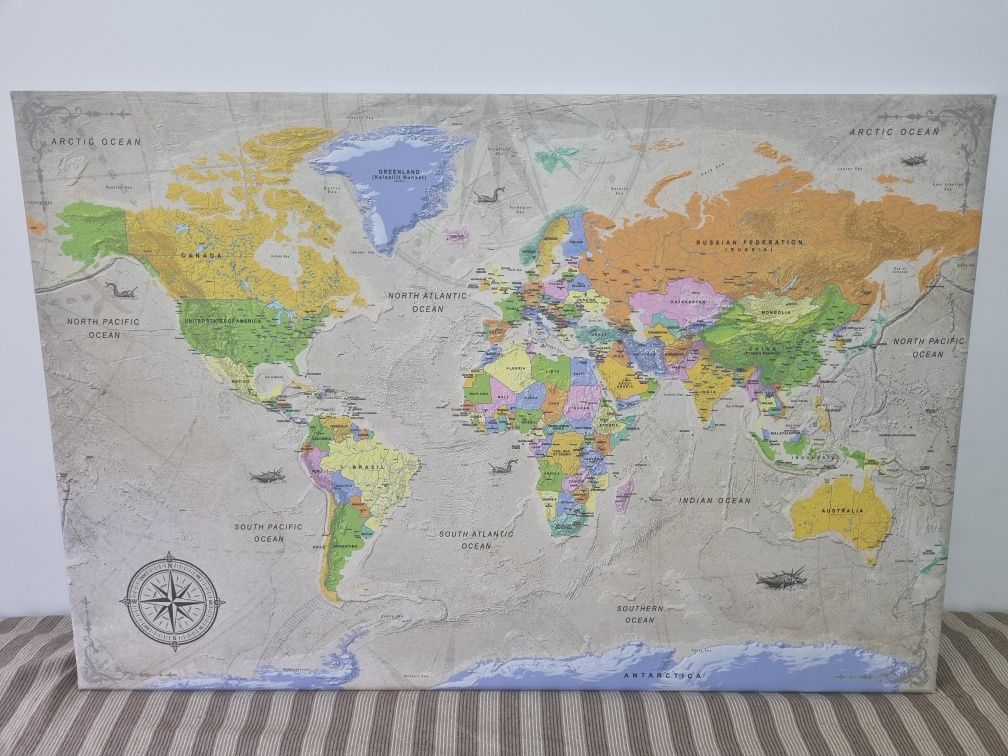 Tablou canvas - harta lumii 120×80cm