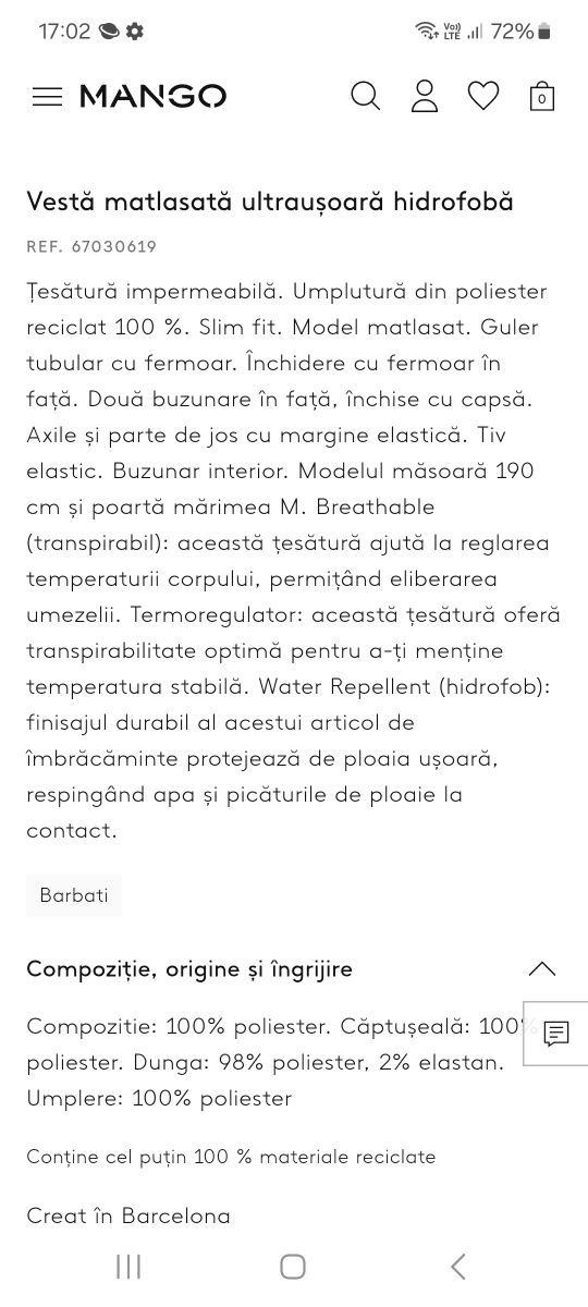 Vesta barbati S, M, L Mango