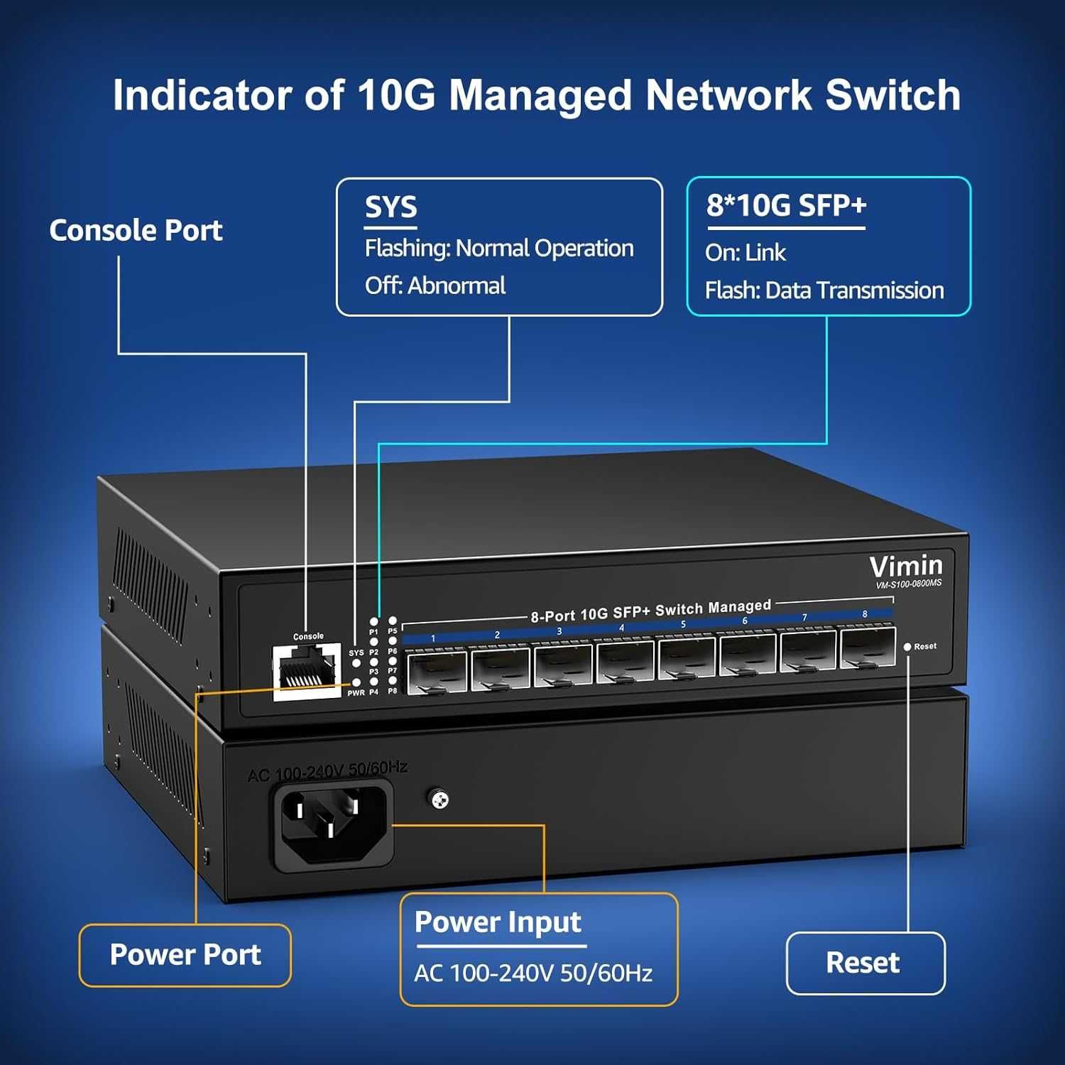 Switch gestionat Vimin VM-S100-0800MS SFP+ 8 port 10G,L3 Web/CLI,VLAN