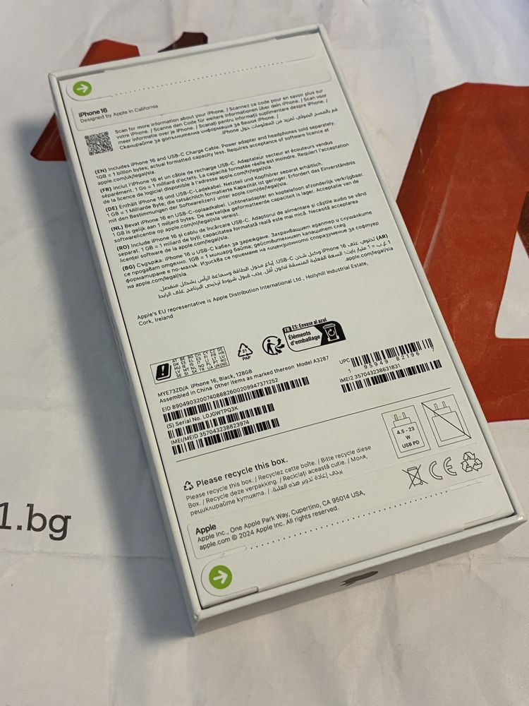 ЗАПЕЧАТАН 128GB iPhone 16 A1 Гаранция 2027 Black / Черен