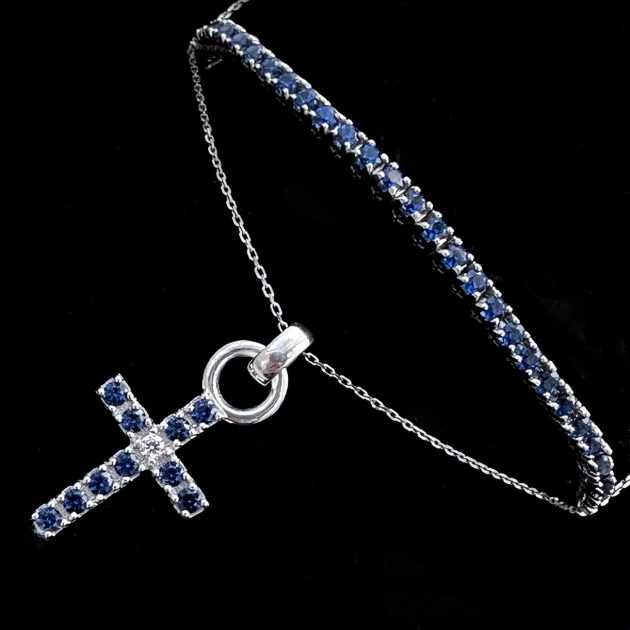 Colier cruce argint 925 cu cristale zirconiu – blu punto luce