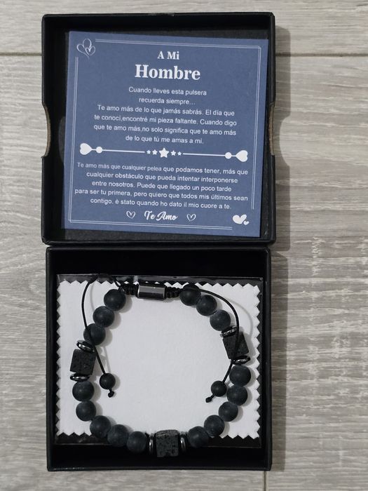 Brățară bărbați CheersLife din pietre naturale lavă neagră – reglabilă