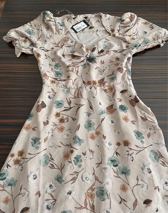 Rochie dama Dasha, bej cu imprimeu floral, marimea L
