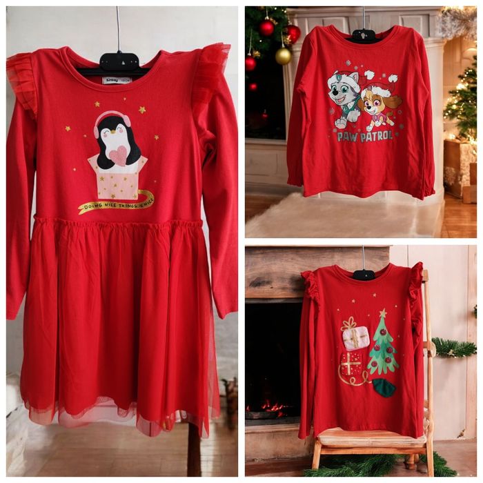 Обща Цена 15 лв. Детски Коледни блузки и рокля 128 см.