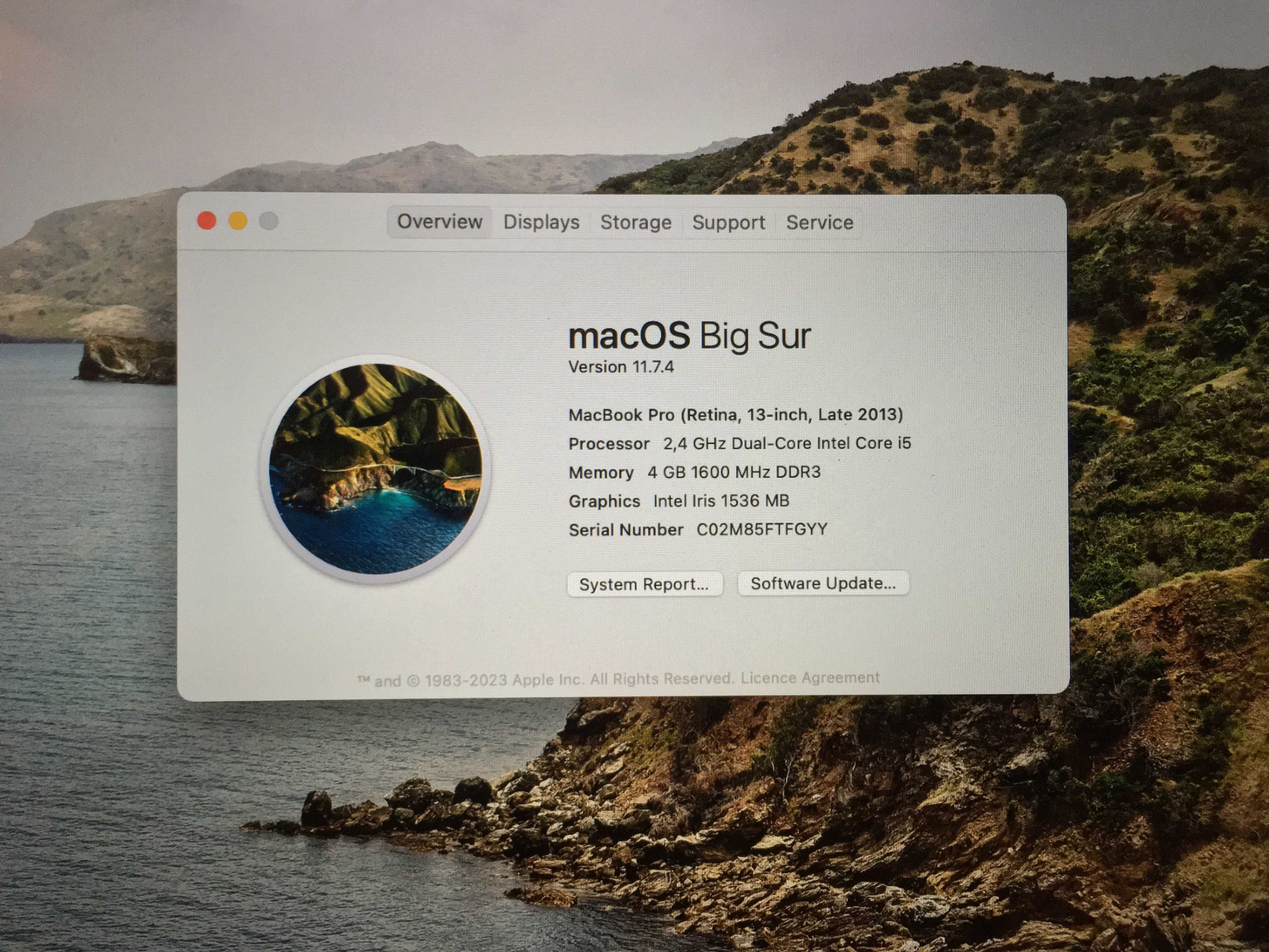 macbook pro retina 13" 2013-2014, A1502, intel i5 2.4 ghz, ssd 256 gb