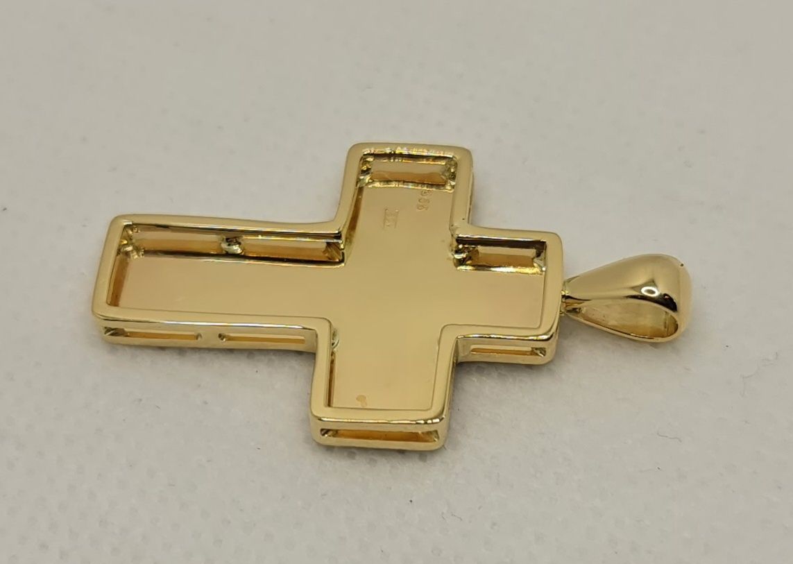 Cruce ortodoxă handmade aur galben 14k și email albastru