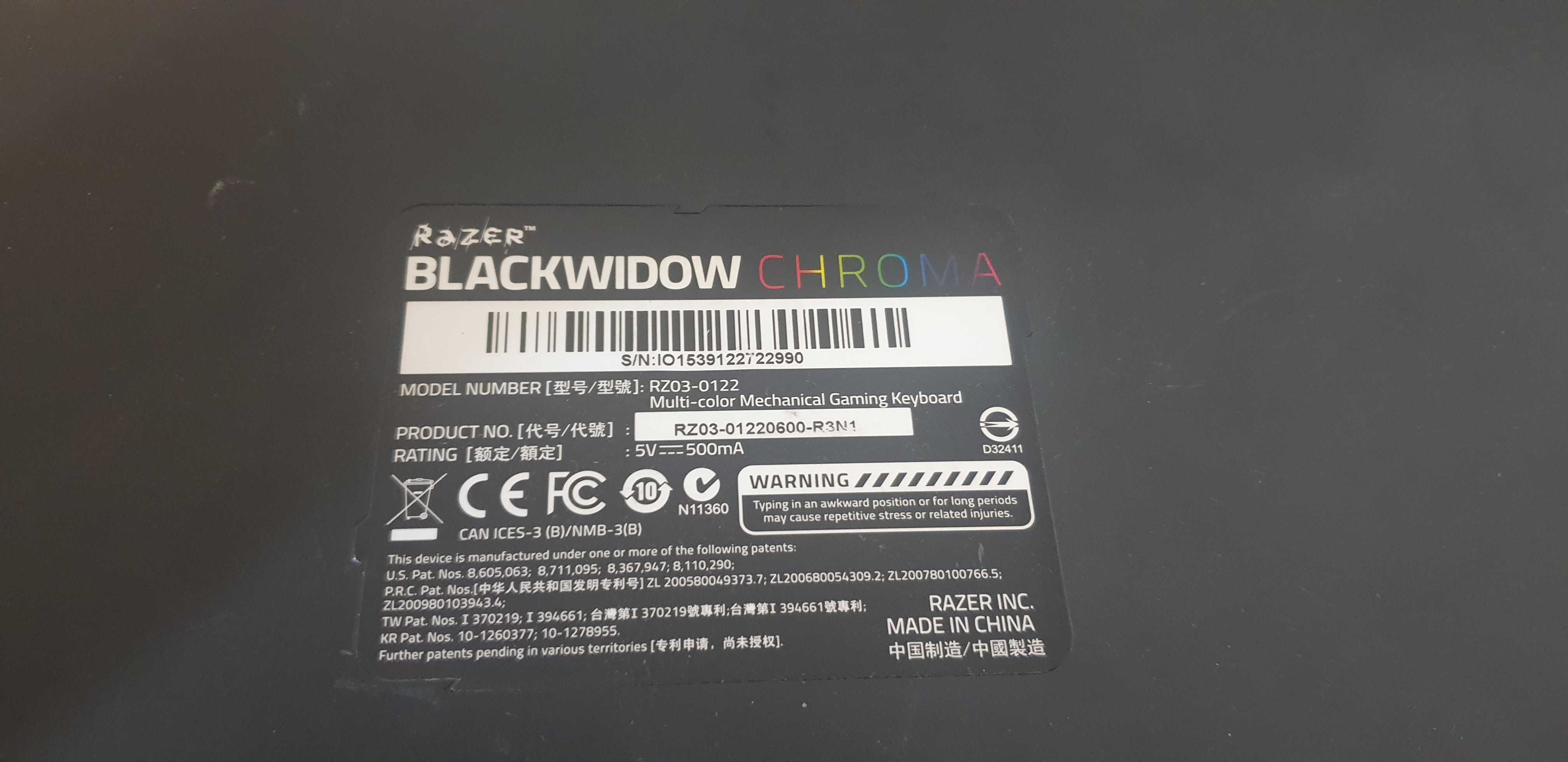 Tastatura gaming Razer BlackWidow Chroma, USB, Negru
