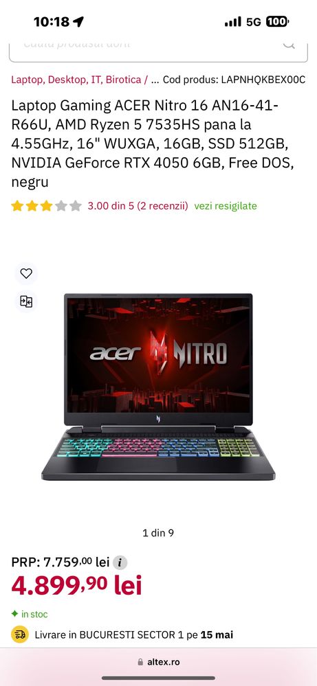 Acer nitro 16 - Ca nou - Fara nicio zgarietura