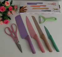 Цветен комплект от 4 бр. ножове, белачка и ножица