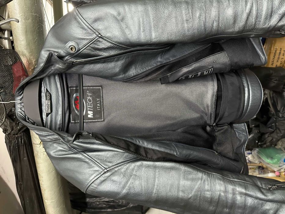 Geaca piele moto MTECH marimea 54 albastru metalizat