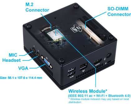 Mini PC Barebone Gigabyte BRIX Intel Celeron N3000 Hdmi VGA Wifi - Nou
