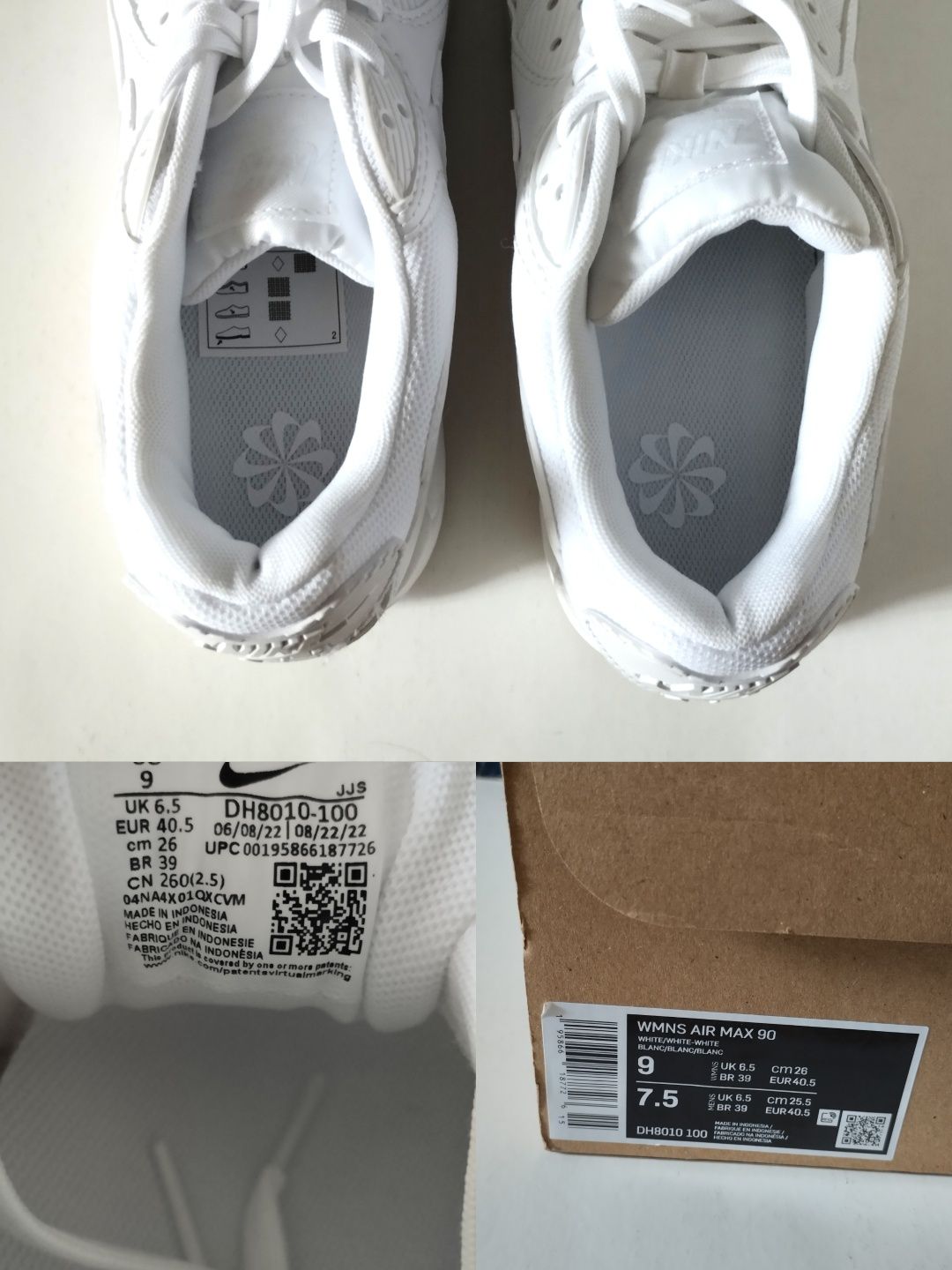 Нови Nike Air Max 90 Triple White Дамски Маратонки Номер 40,5