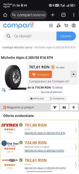 205/55R16 91H Michelin stare foarte buna fara defecte ascunse