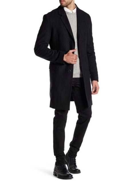 Palton slim 50 52 L XL de lux Hugo Boss lana si casmir negru
