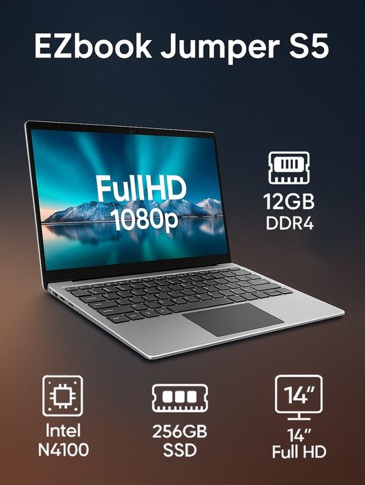 EZbook Jumper S5, Intel N4100, 12 GB DDR4, 256 GB SSD, 14" 1080p FHD