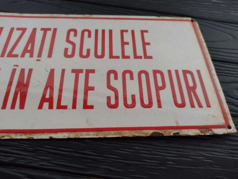Vechi panou avertizare - tabla emailata - litere relief - colectie