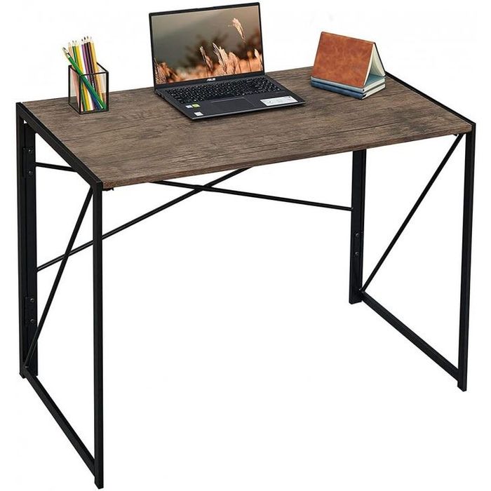 Birou pliabil Coavas, MDF/metal, maro/negru, 100 x 50 x 75 cm