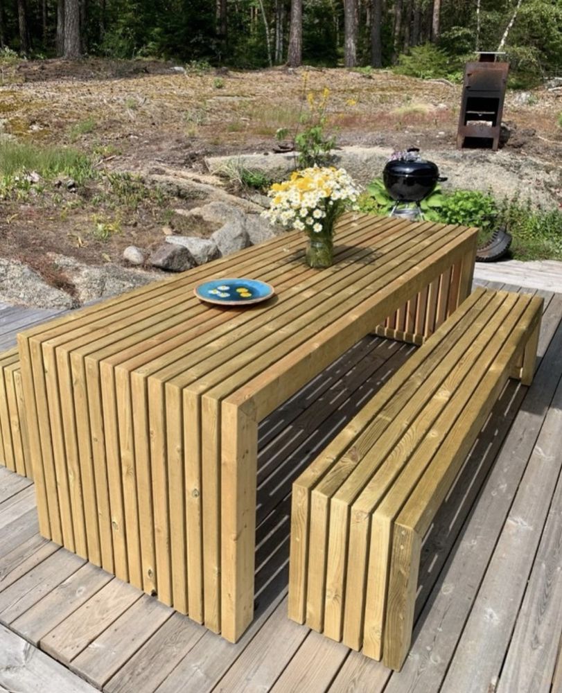 Masa si banci din pin nordic impregnat pentru terasa