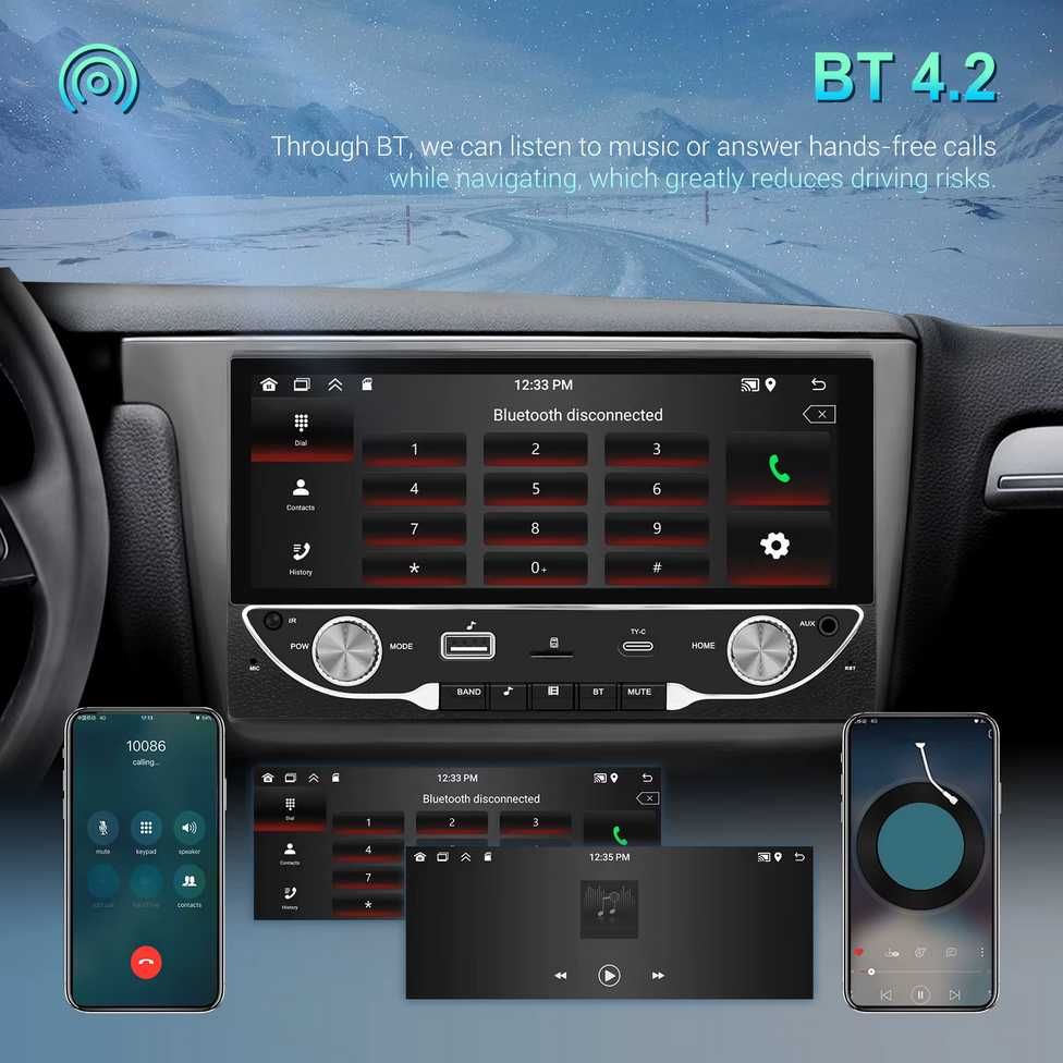 6.86” 1280*480 2-Din мултимедия с Android 12, RDS, 64GB ROM, RAM 2GB