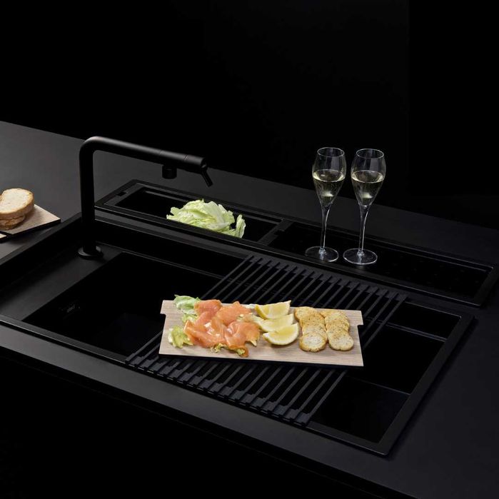 Chiuveta bucatarie compozit Elleci Dialogo 360 negru mat 860x460x220mm