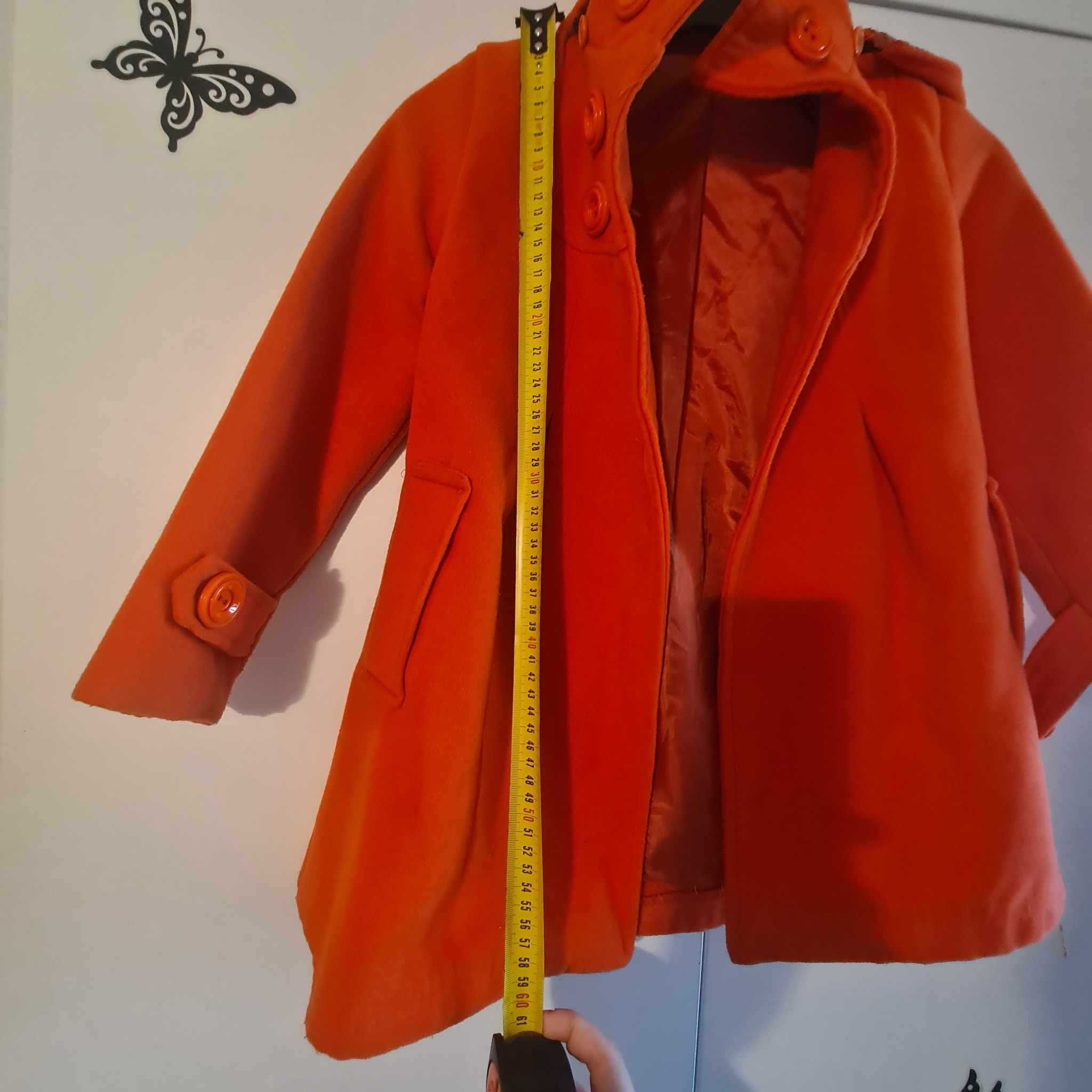 Palton fete portocaliu cu gluga detasabila