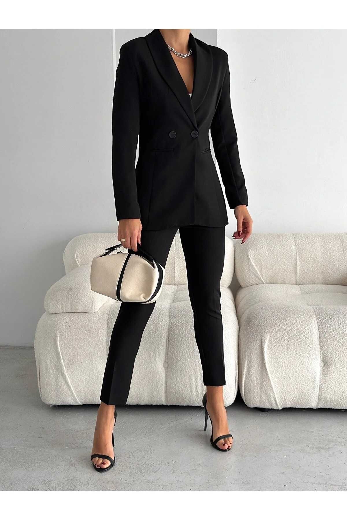 Дамски костюм с панталон и сако, Vitalite, Черен (S-M-L-XL-2XL-3XL)